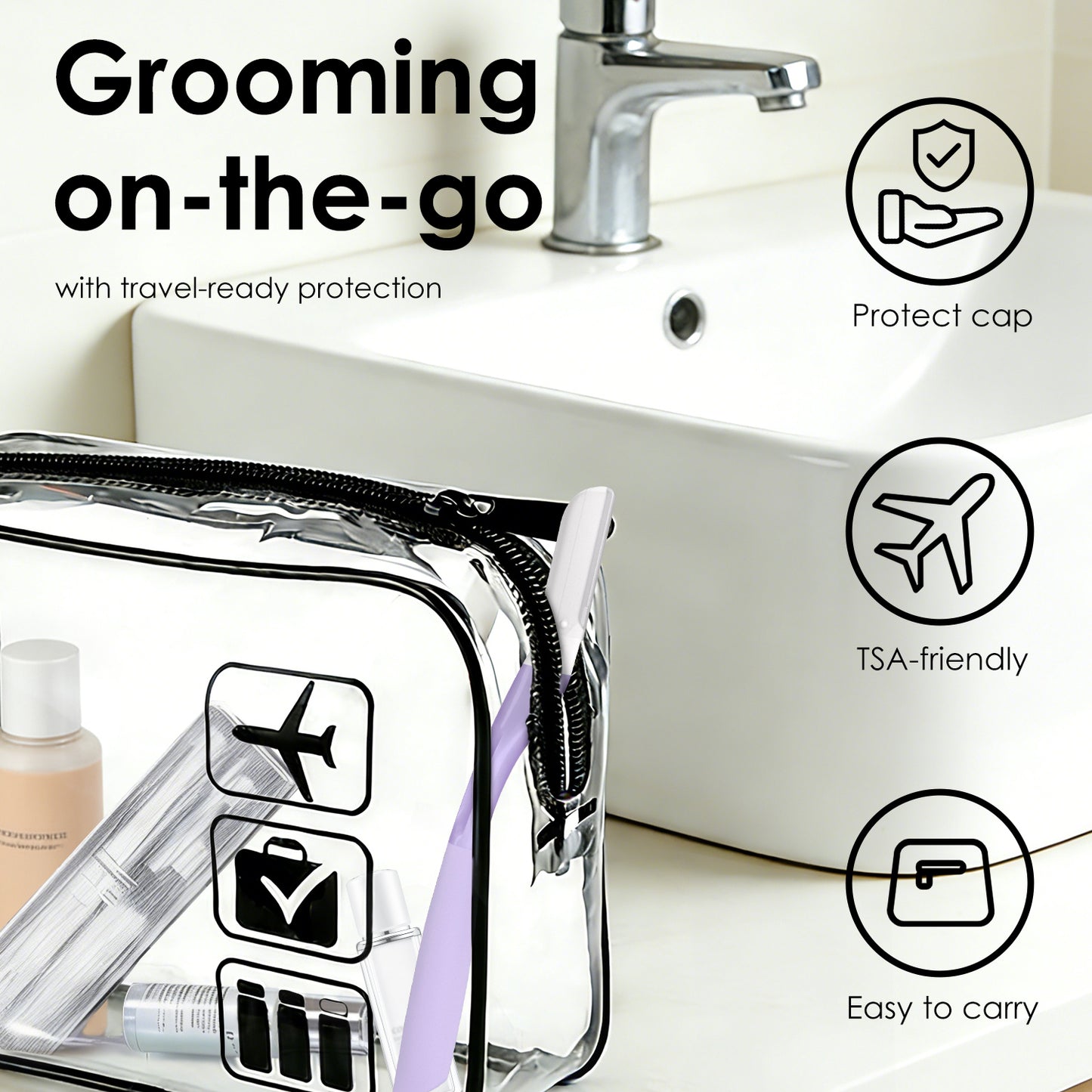 Dermaplane Razor, Metal with Silicone, 1 Handle and 10 Blades, Purple