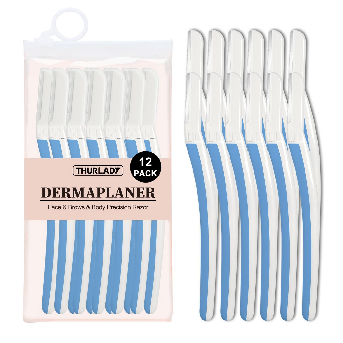 Dermaplane Razor for Women Face (12Count, Blue)