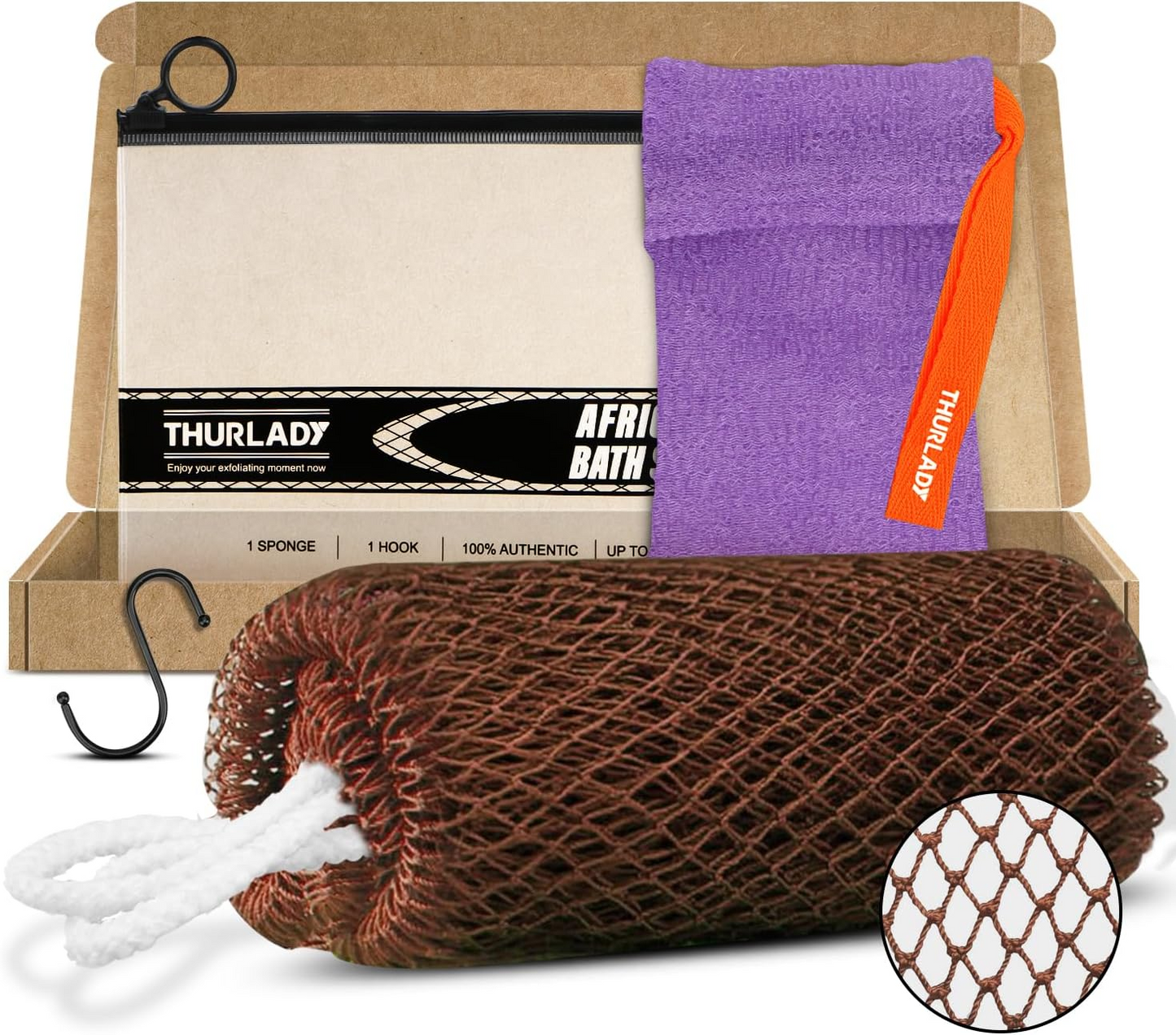 1 Pack African Net Bath Sponge, Brown