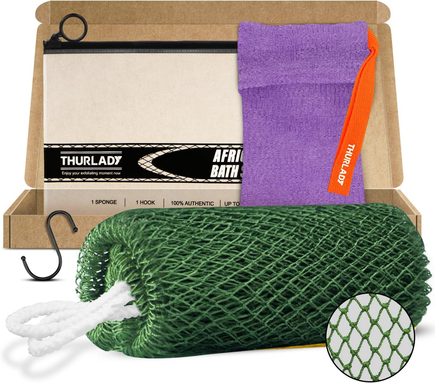 1 Pack African Net Bath Sponge, Olive
