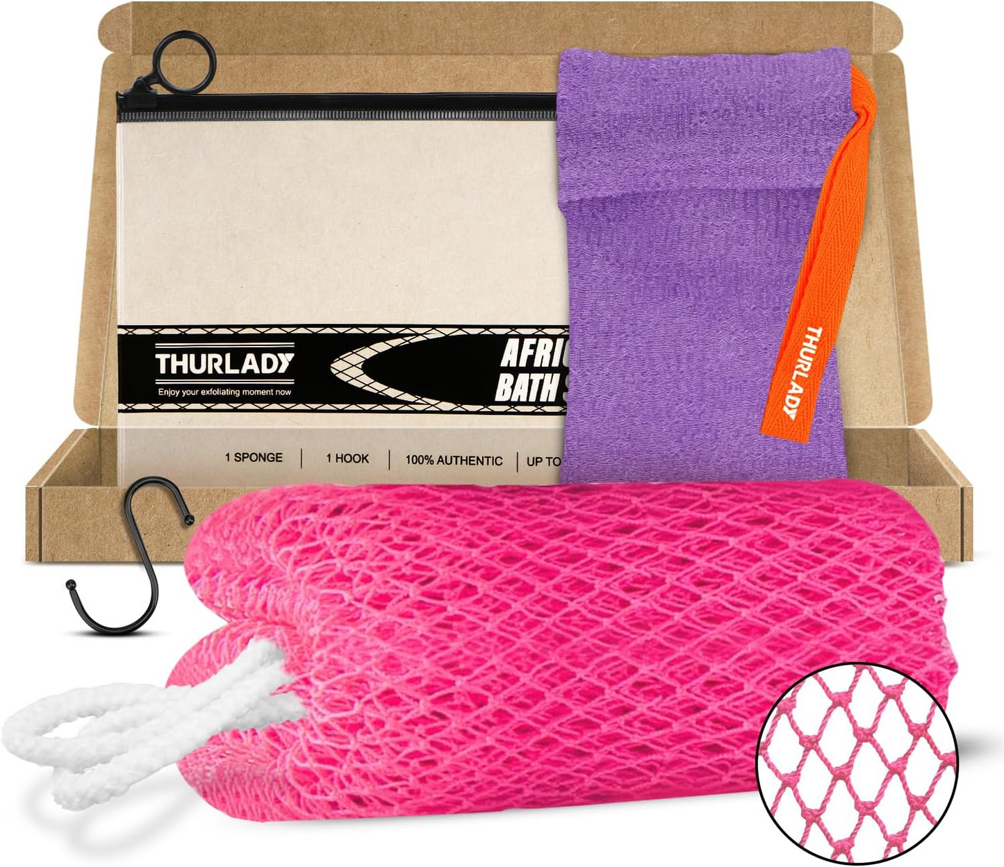 1 Pack African Net Bath Sponge, Pink