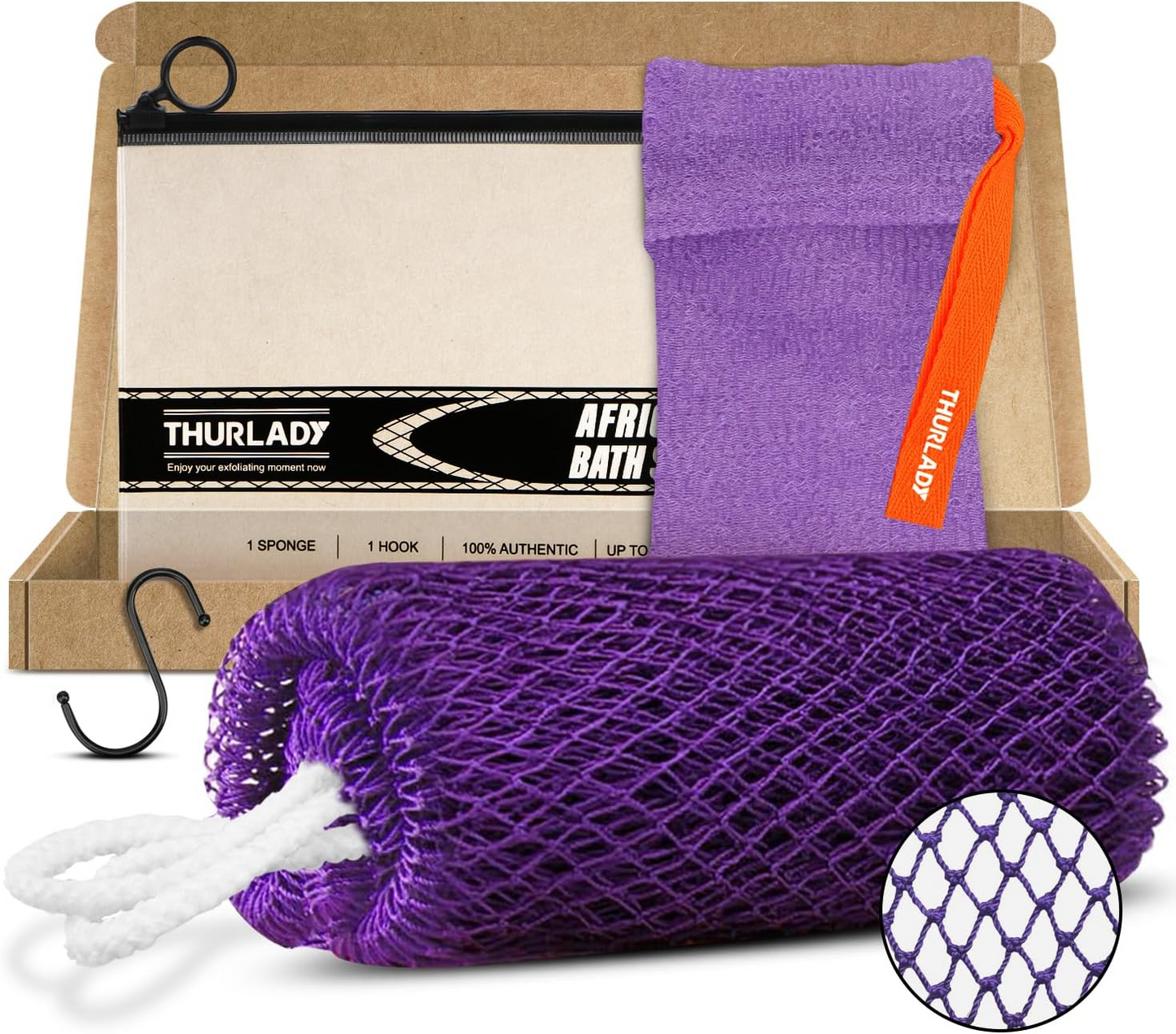 1 Pack African Net Bath Sponge, Purple