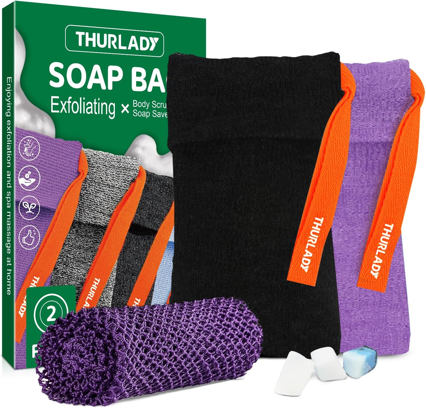 Exfoliating Soap Bag (2+1 Kit, Black & Purple)