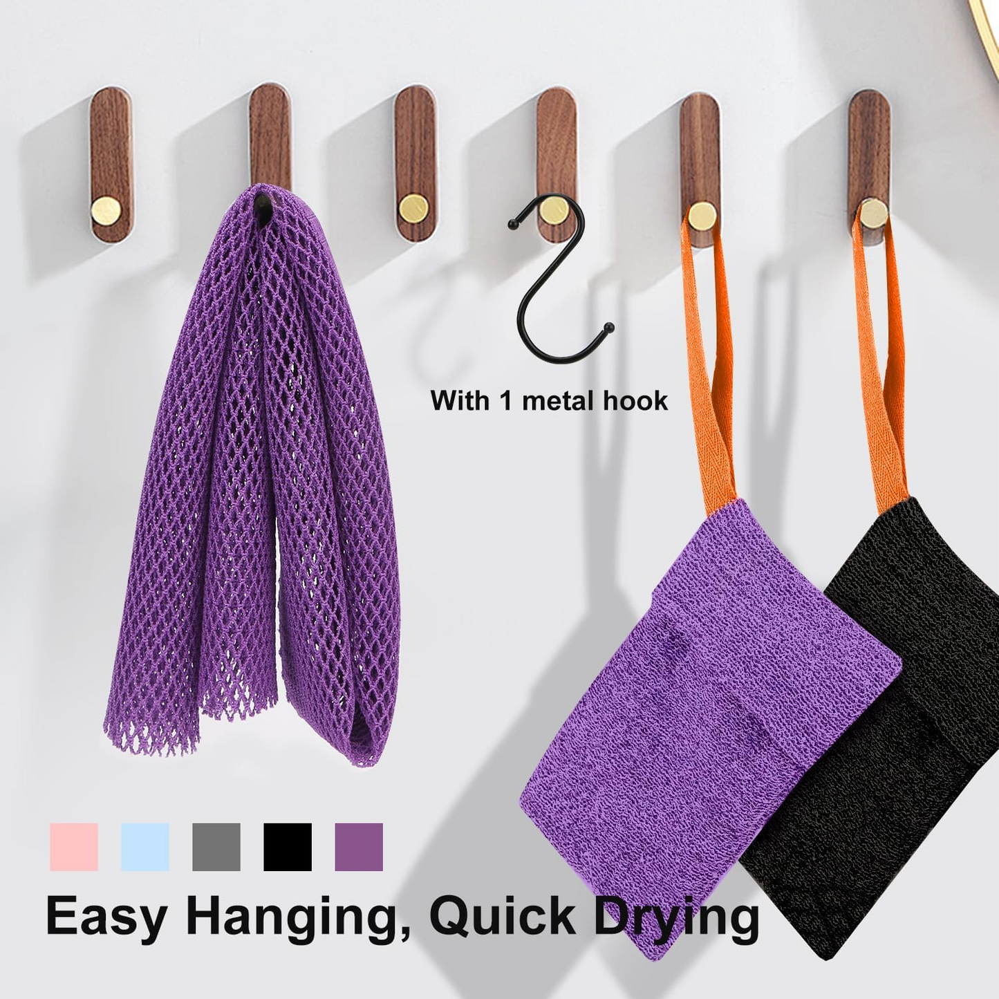 Exfoliating Soap Bag (2+1 Kit, Black & Purple)