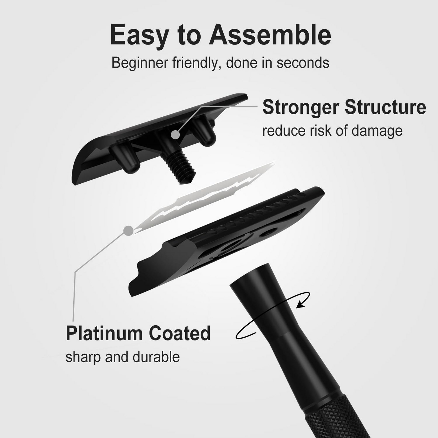 Single & Double Edge Safety Razor with Stand, Matte Black