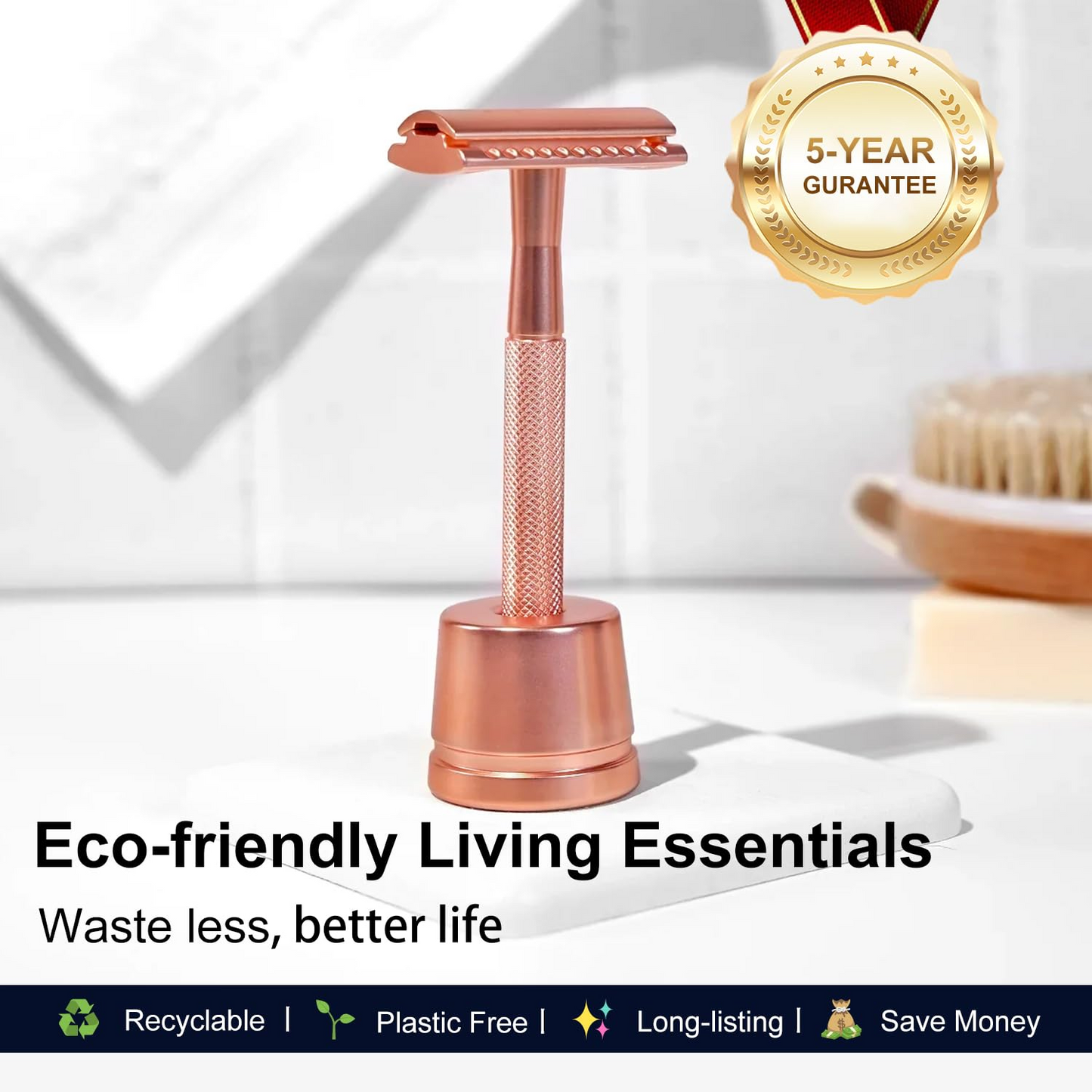 Single & Double Edge Safety Razor with Stand, Rose Gold