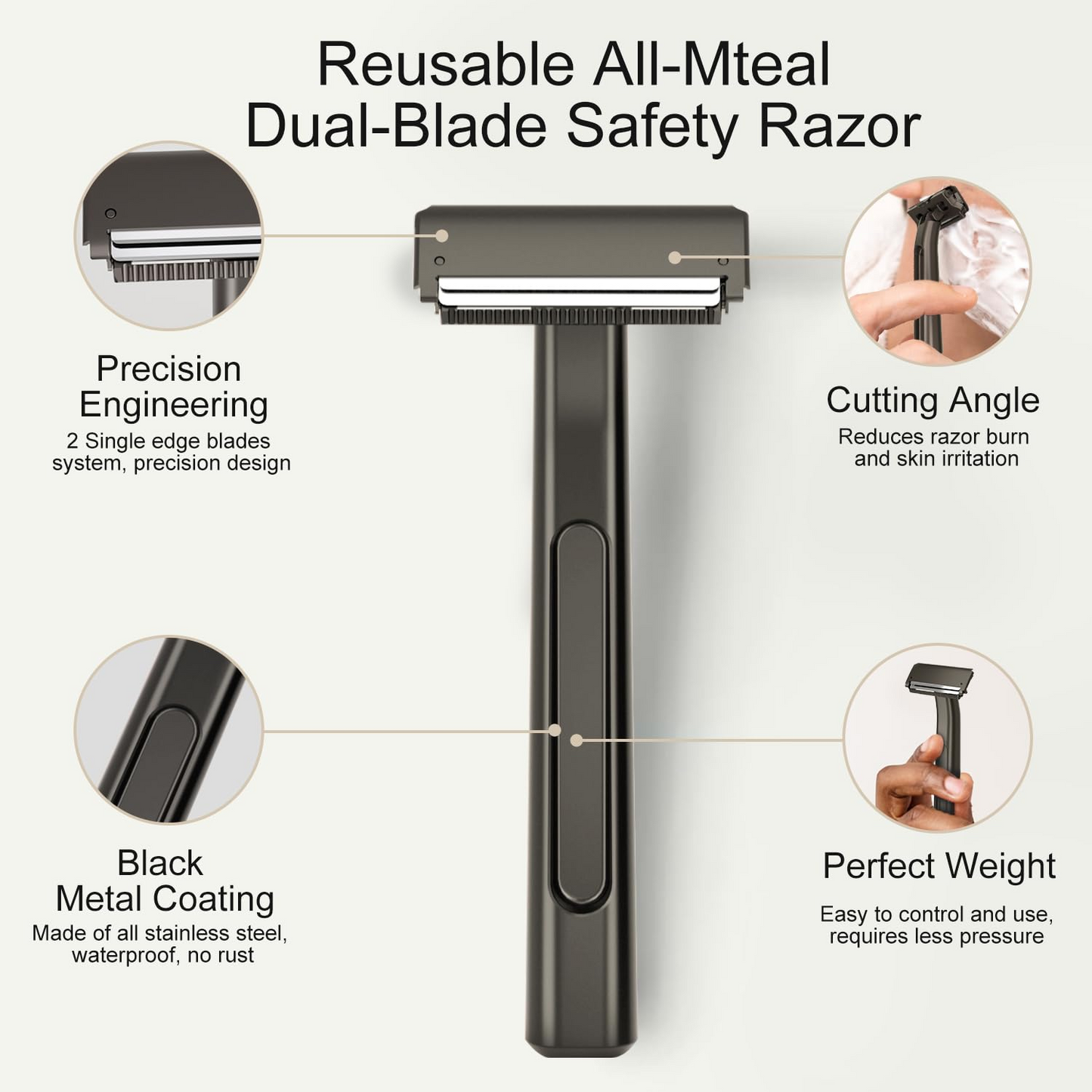 Stainless Steel Razor, 2-layer Single Edge Razor 3.0, Black