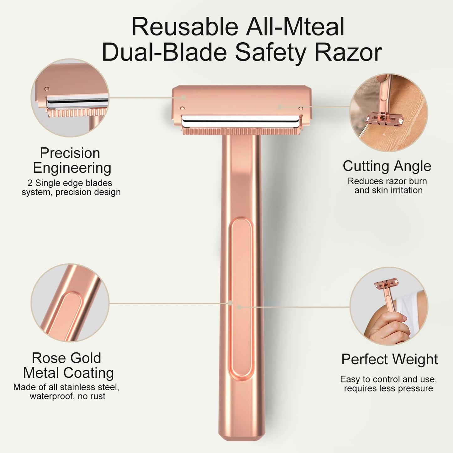 Stainless Steel Razor, 2-layer Single Edge Razor 3.0, Rose Gold