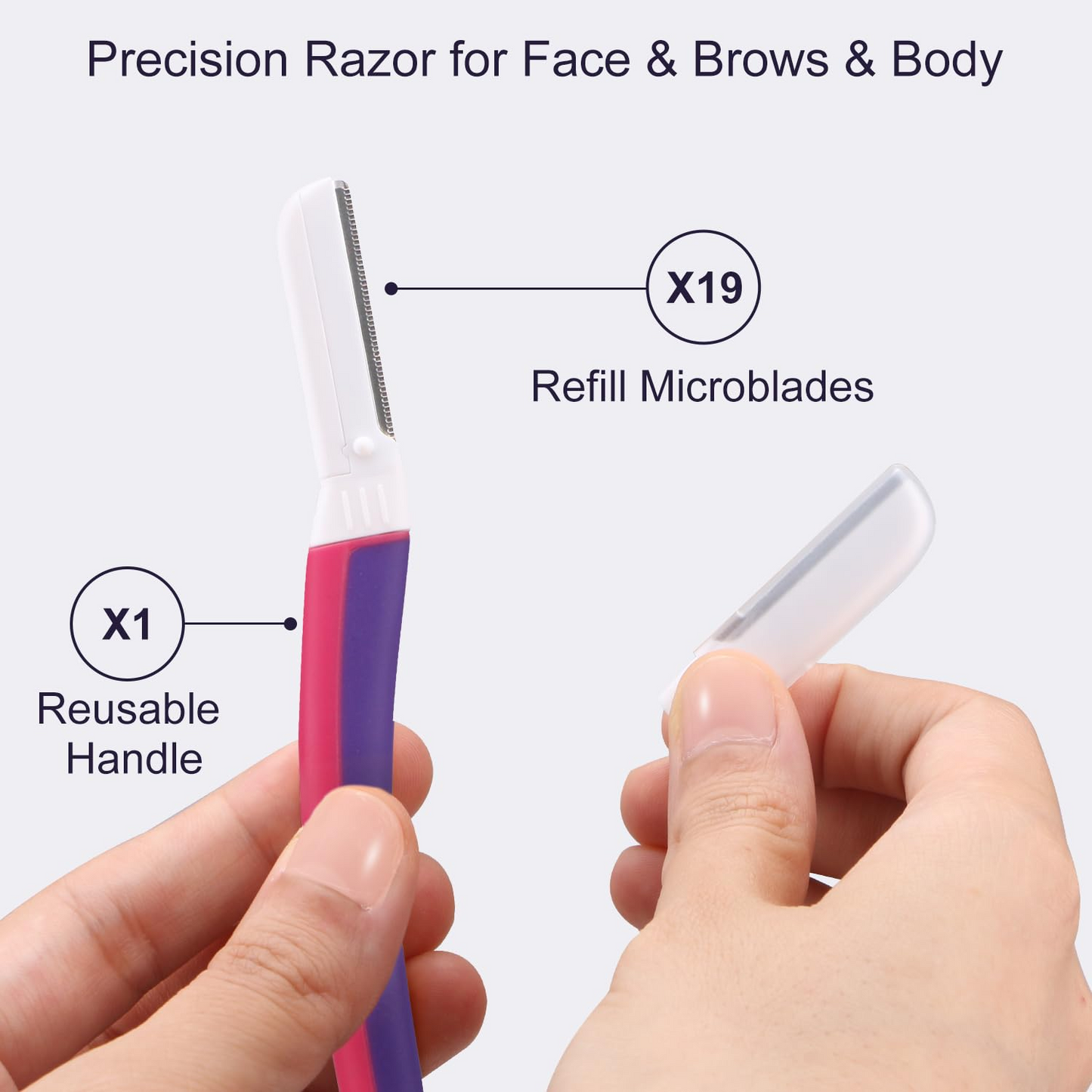 Dermaplane Razor for Women Face (Fuchsia, 1 Razor & 18 Blade Refills)