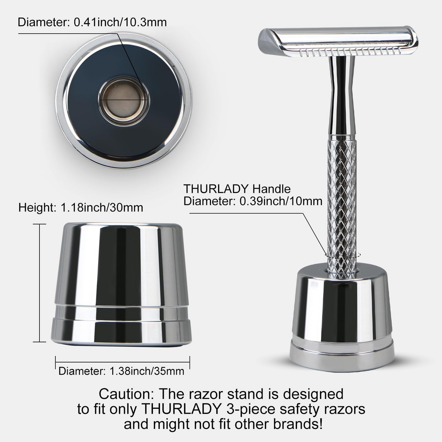 Safety Razor Stand, Safety Razor Holder (Bright Silver)