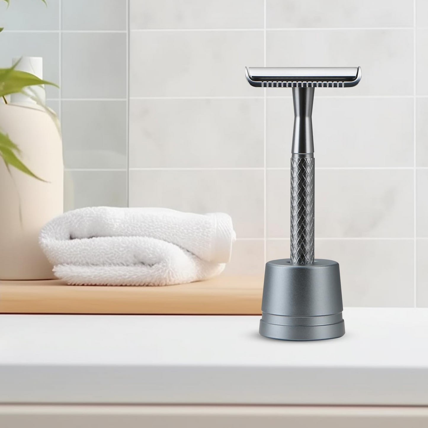Safety Razor Stand, Safety Razor Holder (Matte Silver)