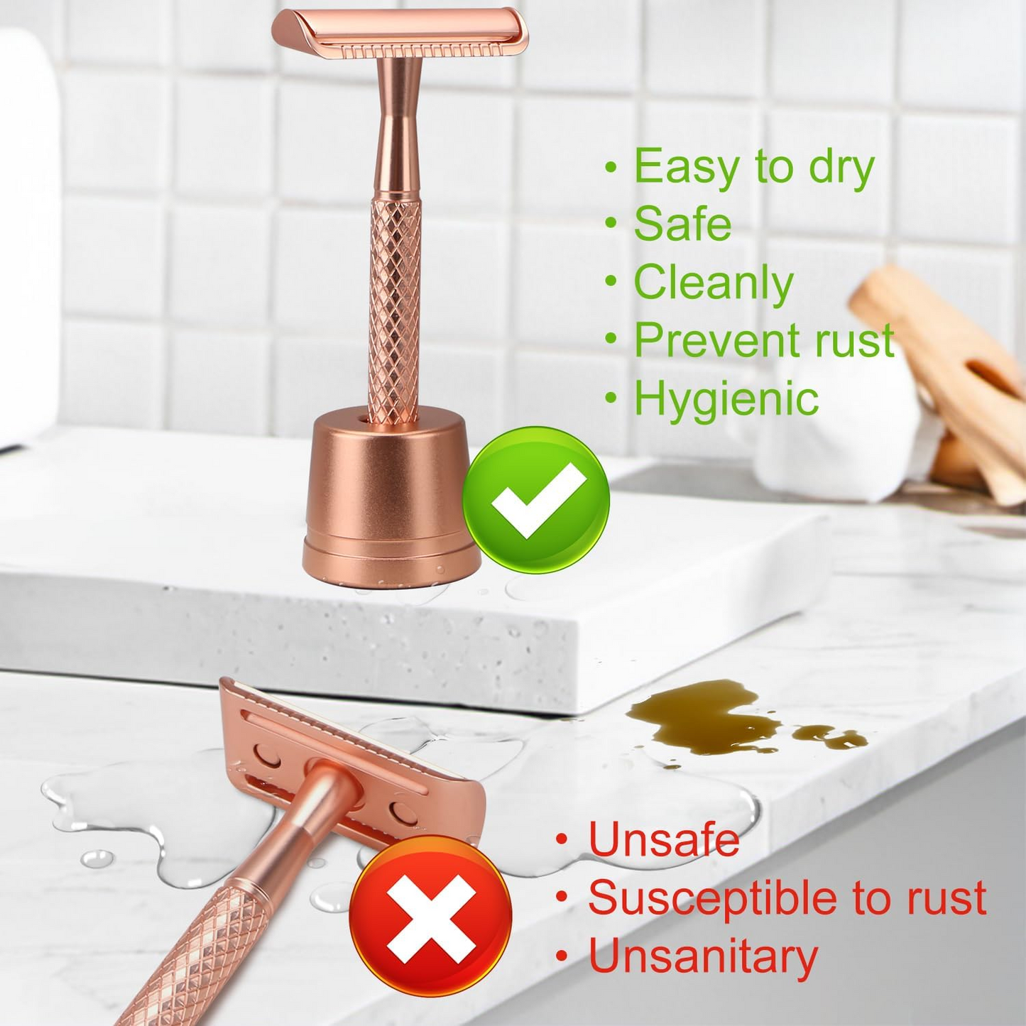 Safety Razor Stand, Safety Razor Holder (Rose Gold)