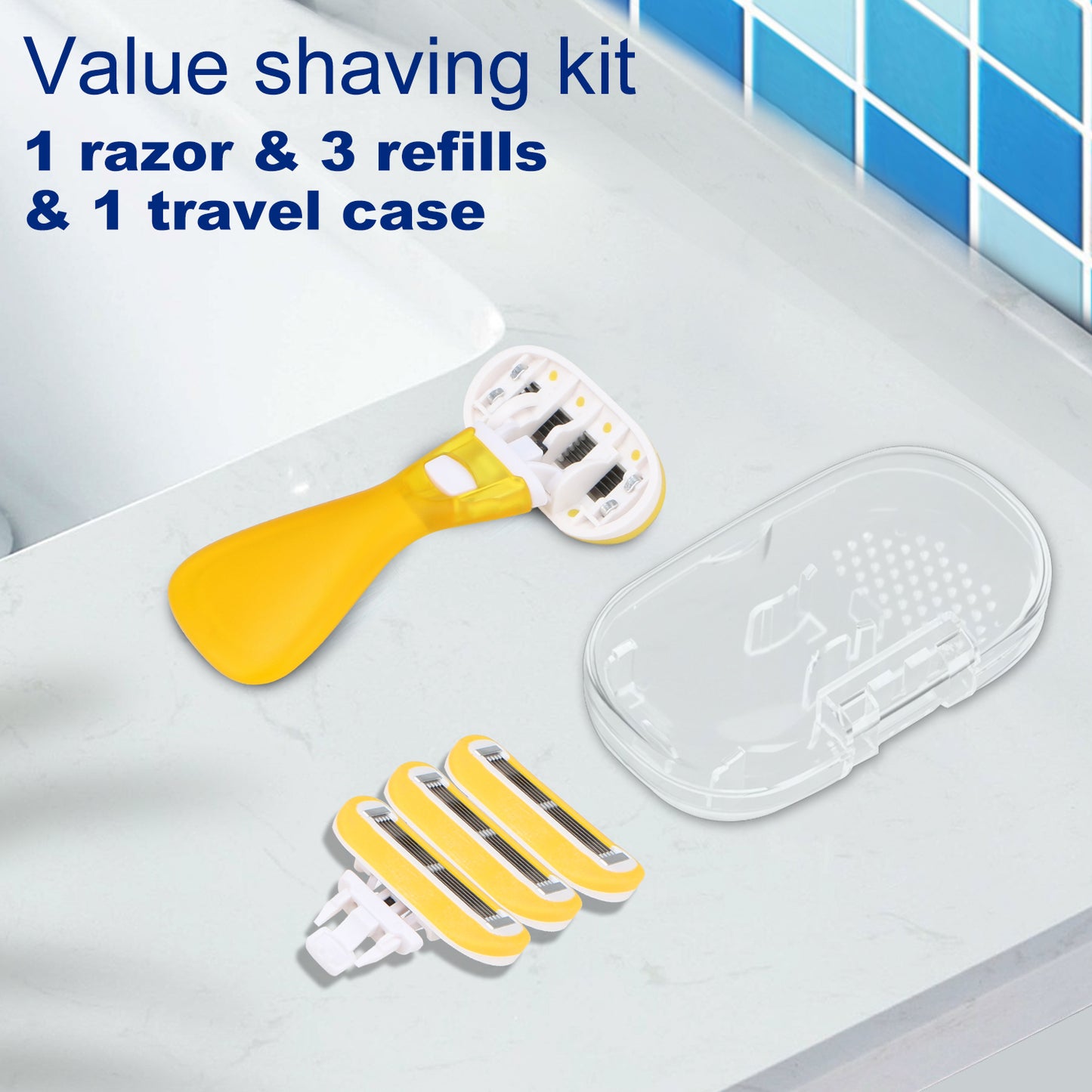 Lemon Yellow Travel Razors for Women - 1 Razor with Case and 3 Refills