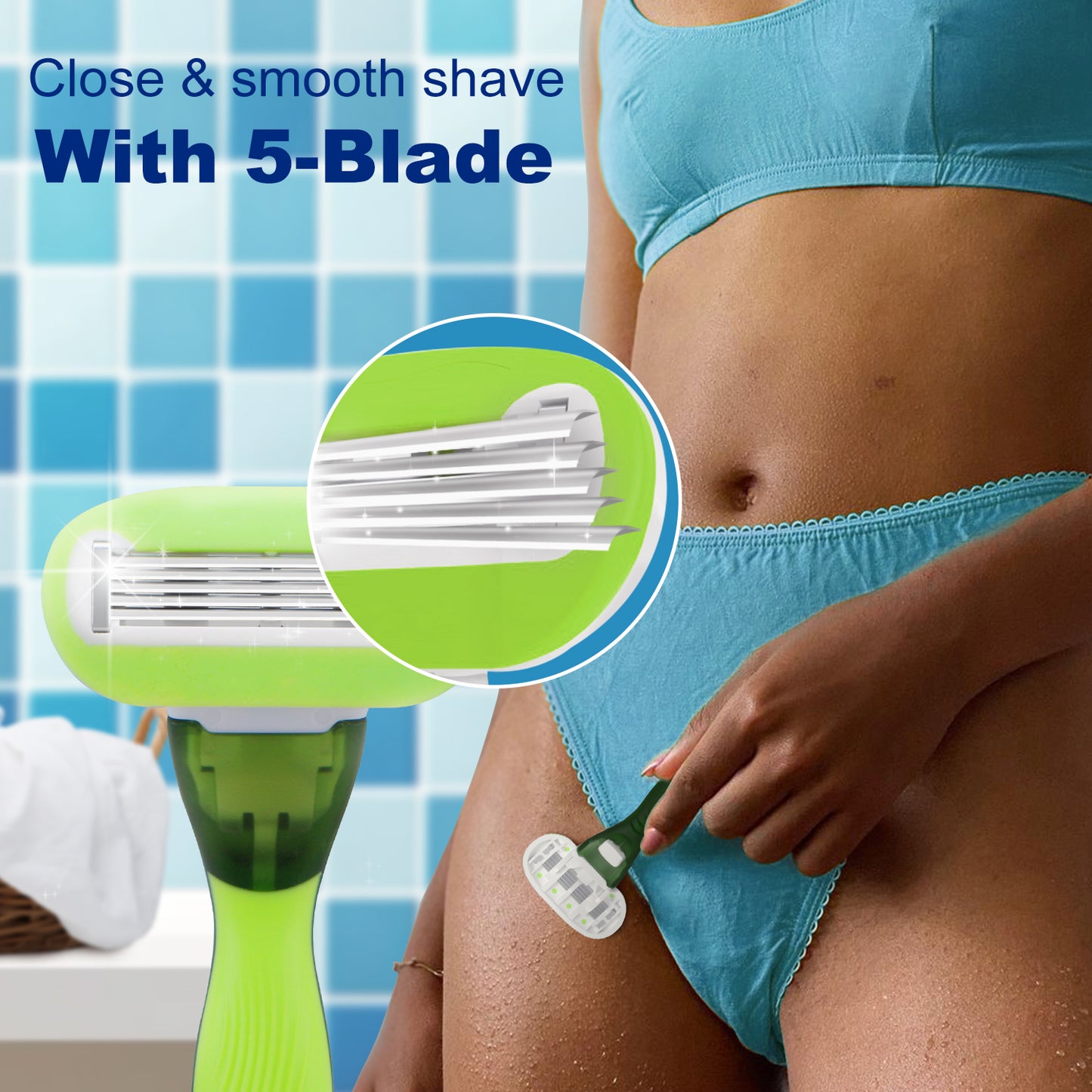 Avocado Green Basic 5-blade Razors for Women - 1 Razor with 12 Refills