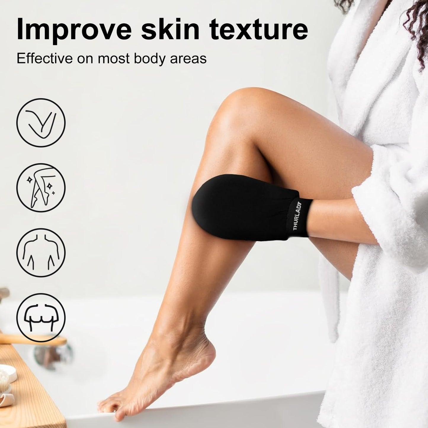 3 Pack Exfoliating Gloves for Shower(White/Black/Blue)