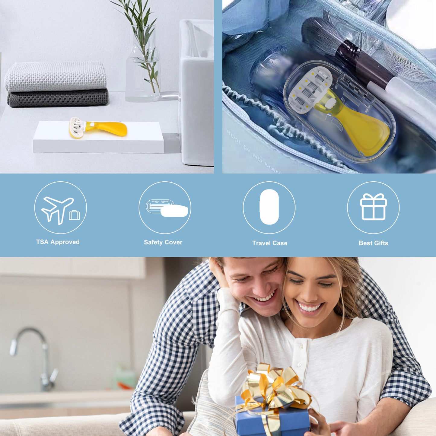 Lemon Yellow Travel Razors for Women - 1 Razor with Case and 3 Refills