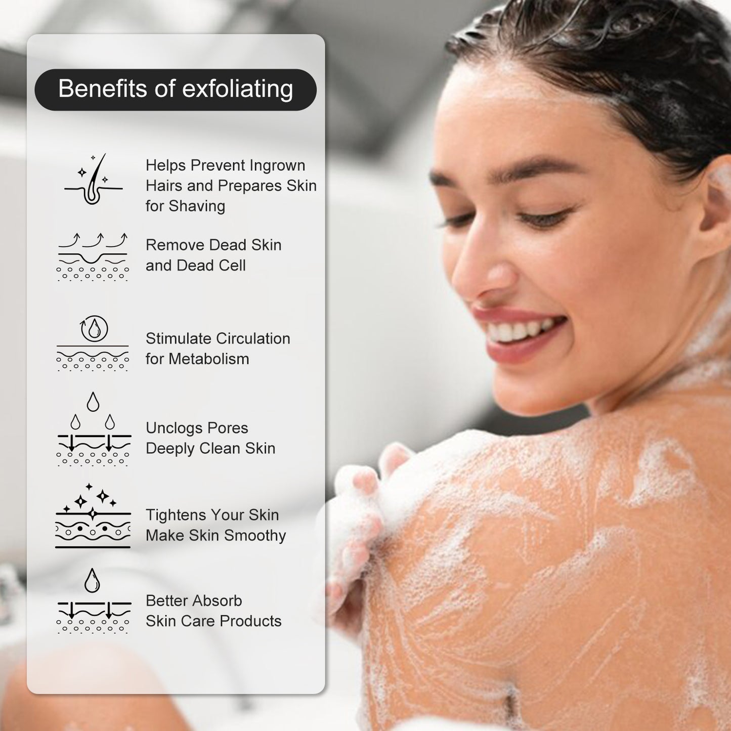 3 Pack Exfoliating Gloves for Shower(White/Black/Blue)