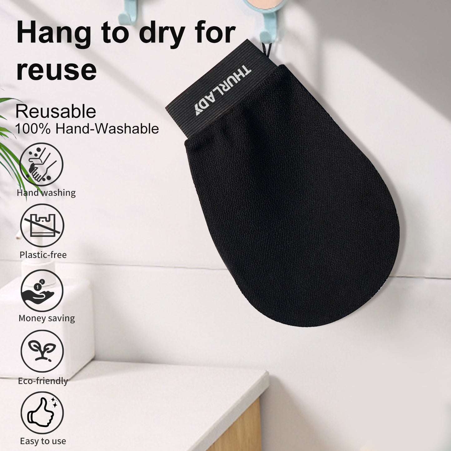 3 Pack Exfoliating Gloves for Shower(White/Black/Blue)