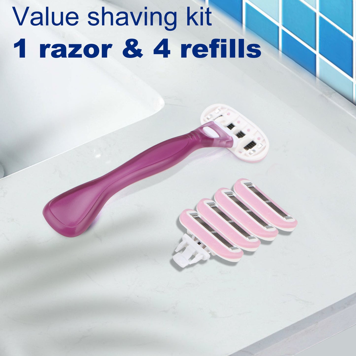 Lavender Purple Basic 5-blade Razors for Women - 1 Razor with 4 Refills