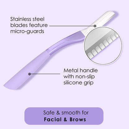 Dermaplane Razor, Metal with Silicone, 1 Handle and 10 Blades, Purple