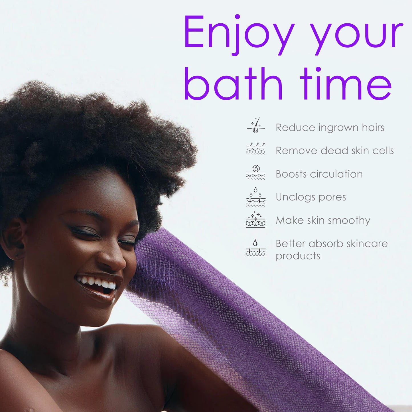 African Bath Sponge, Exfoliating Body Back Scrubber for All Skin Types, Blue & Black