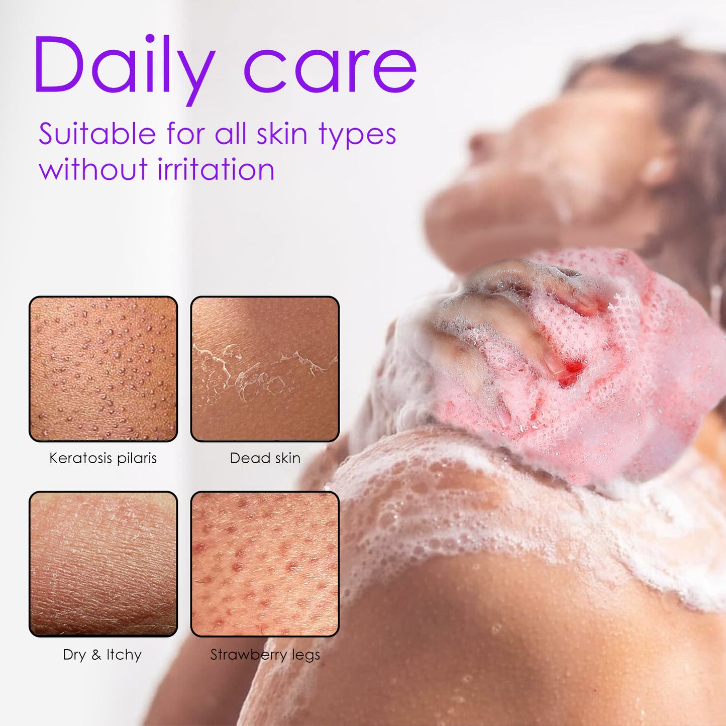 African Bath Sponge, Exfoliating Body Back Scrubber for All Skin Types, Blue & Black