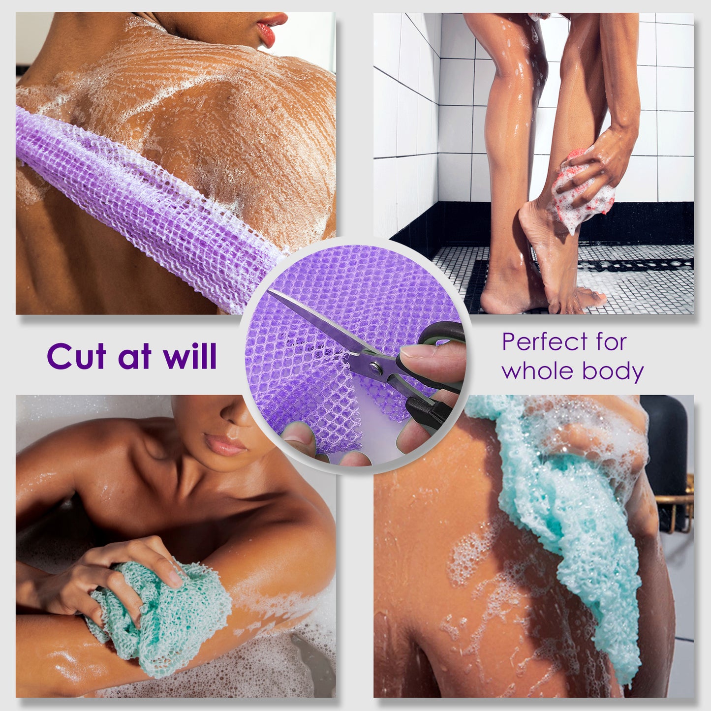 African Bath Sponge, Exfoliating Body Back Scrubber for All Skin Types, Blue & Black