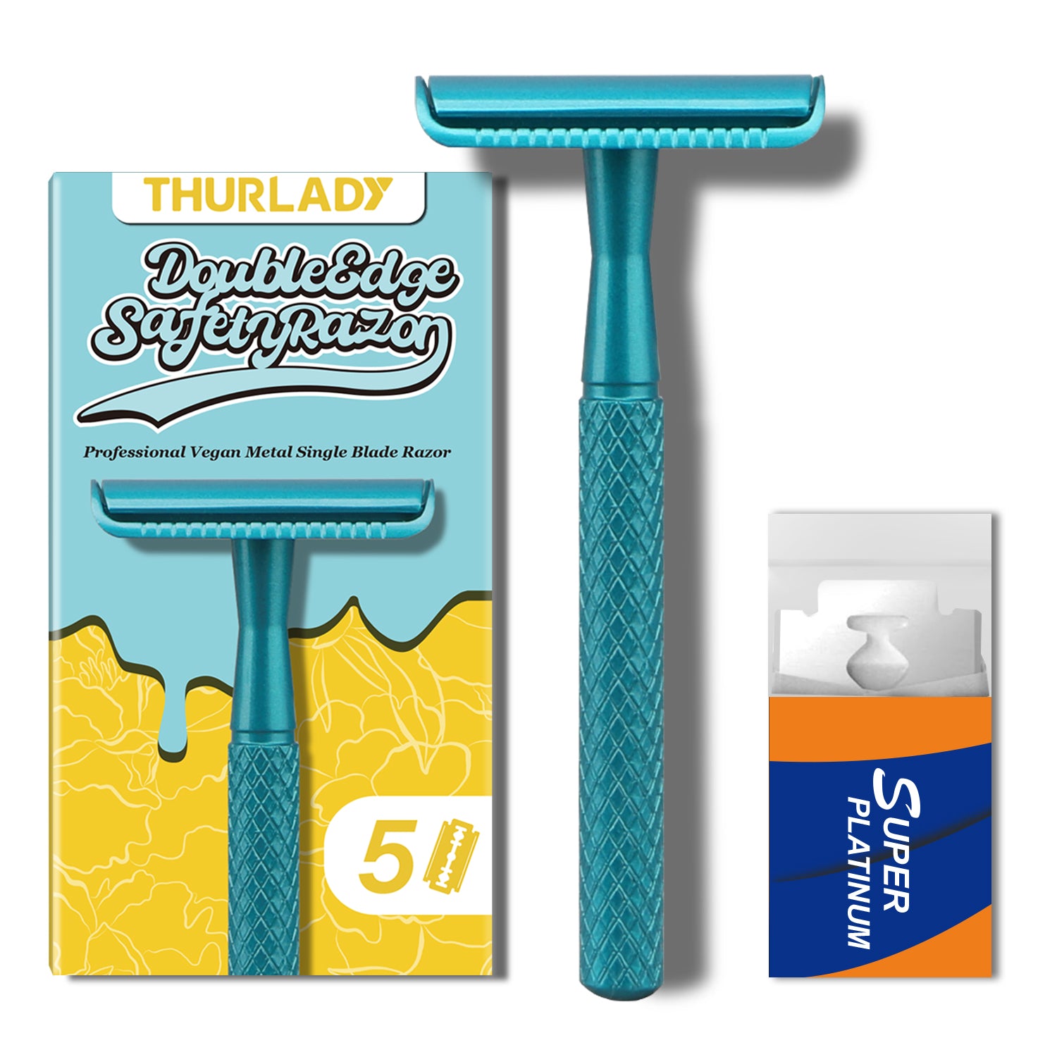 Teal Blue Single Blade Double Edge Safety Razor – THURLADY 丨 Effortless ...