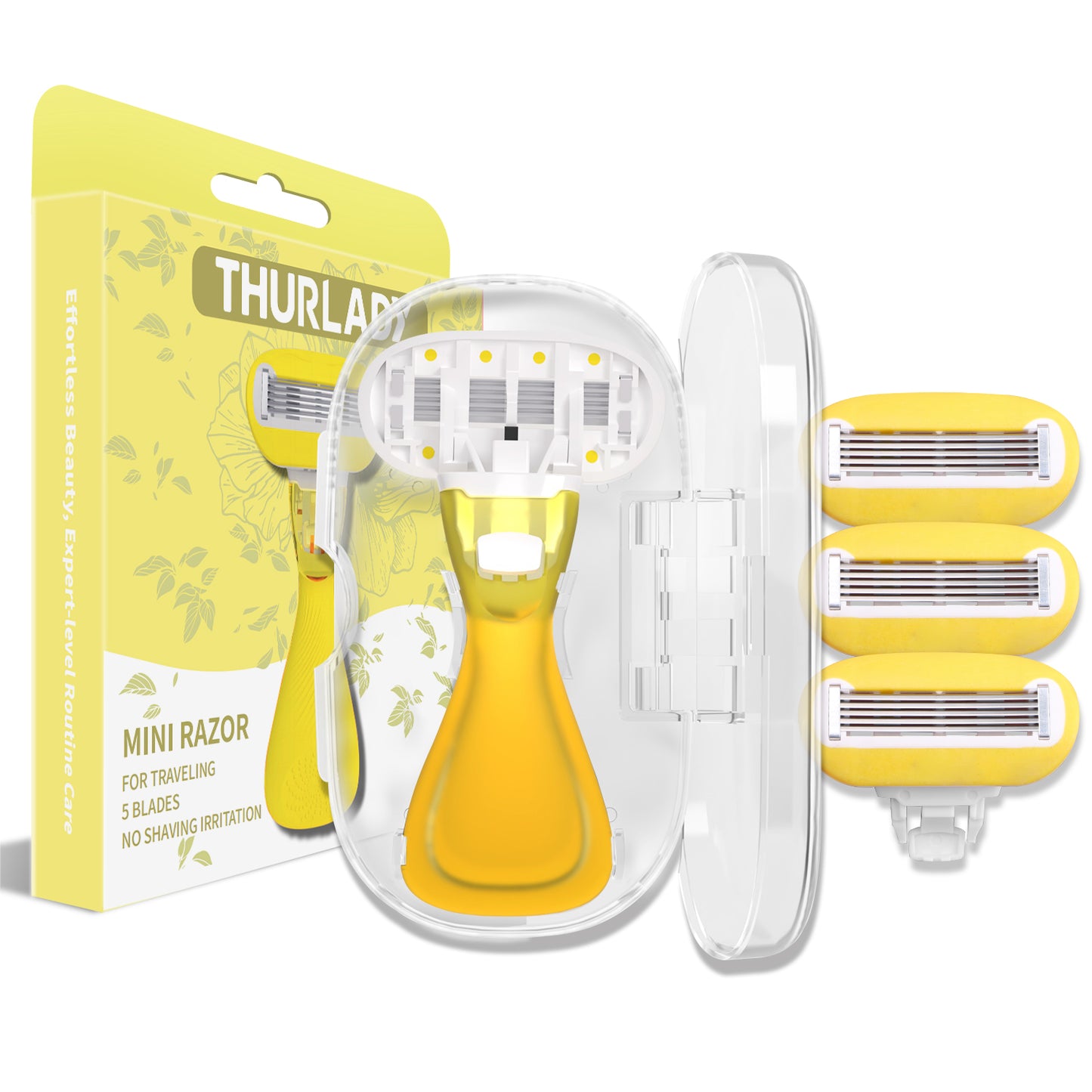 Lemon Yellow Travel Razors for Women - 1 Razor with Case and 3 Refills