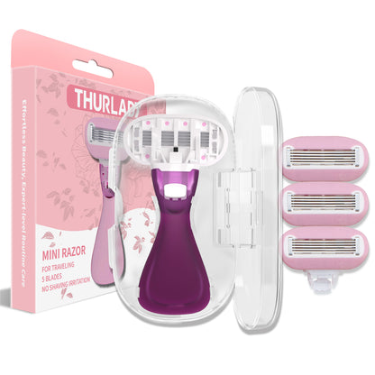 Lavender Purple Travel Razors for Women - 1 Razor with Case and 3 Refills