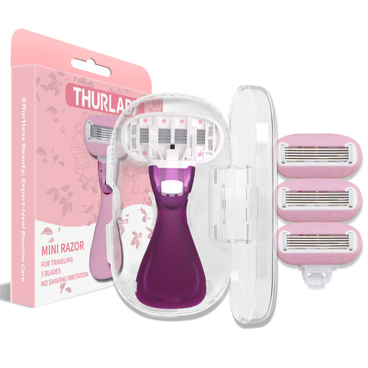 Lavender Purple Travel Razors for Women - 1 Razor with Case and 3 Refills