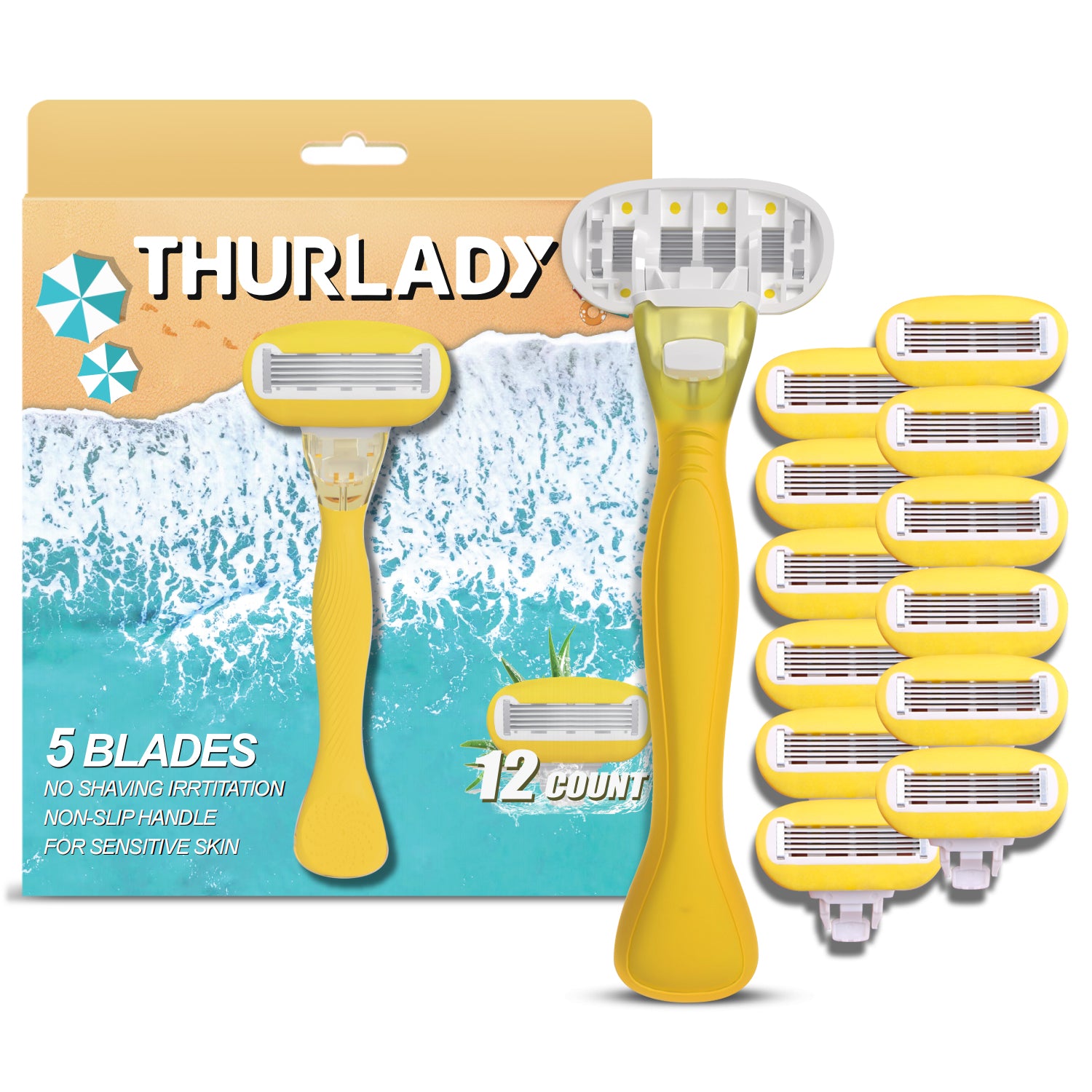 Lemon Yellow Basic 5-blade Razors for Women - 1 Razor with 12 Refills ...