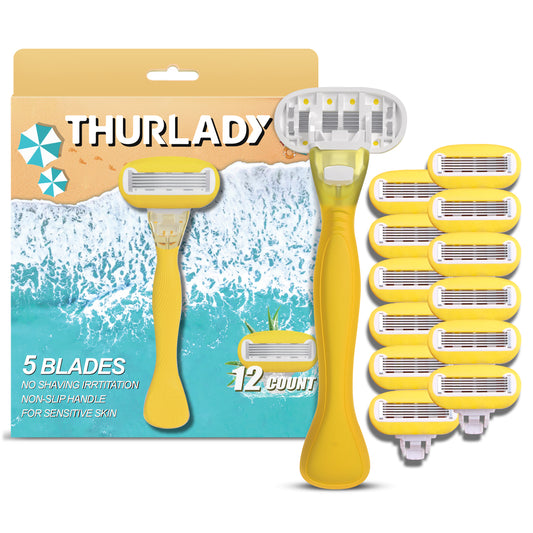 Lemon Yellow Basic 5-blade Razors for Women - 1 Razor with 12 Refills