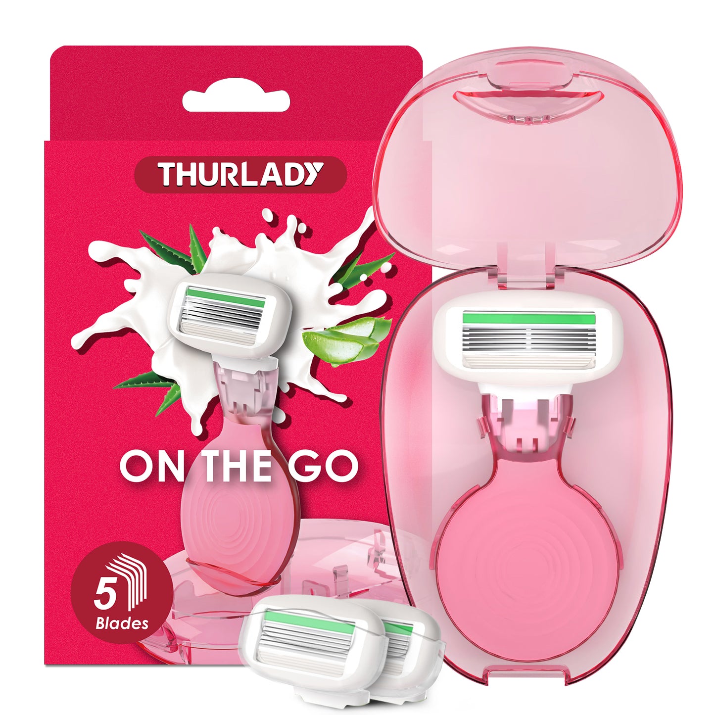 Travel Razors for Women, 1 Mini Razor Handle with 3 Cartridges and 1 Case (Cherry Pink)