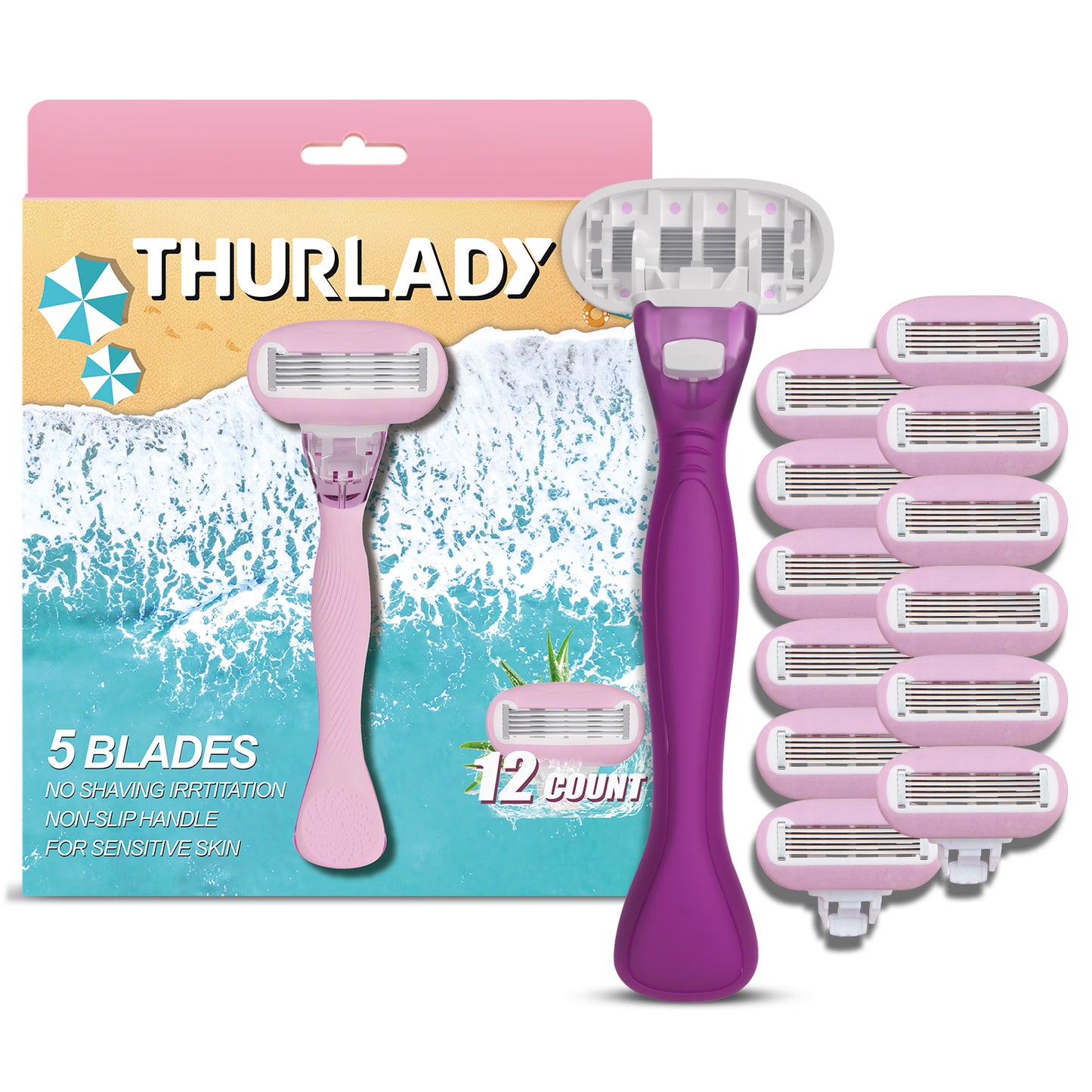 Lavender Purple Basic 5-blade Razors for Women - 1 Razor with 12 Refills