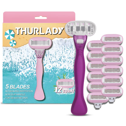 Lavender Purple Basic 5-blade Razors for Women - 1 Razor with 12 Refills