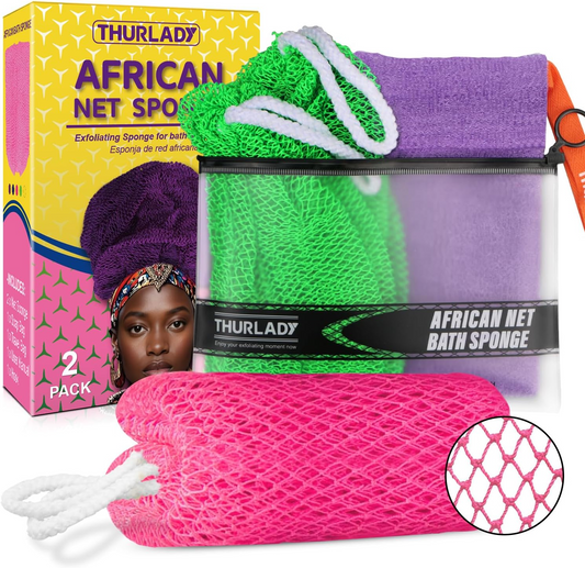 African Net Sponge Authentic (2+1 Kit, Pink & Green)