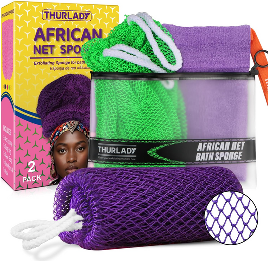 African Net Sponge Authentic (2+1 Kit, Purple & Green)
