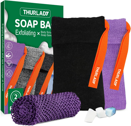 Exfoliating Soap Bag (2+1 Kit, Black & Purple)