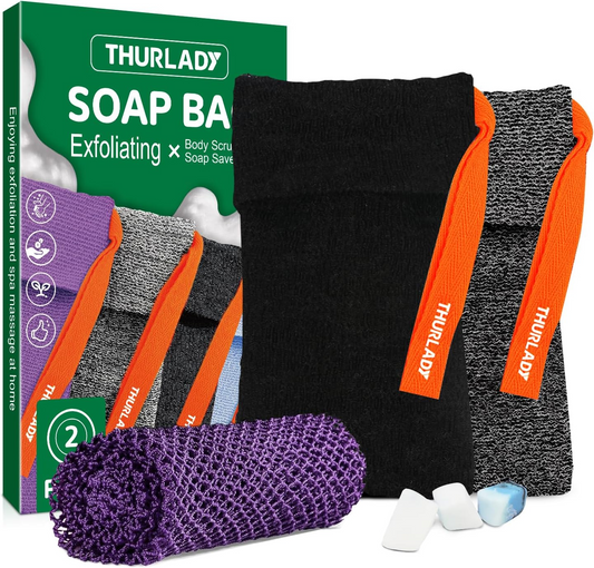Exfoliating Soap Bag (2+1 Kit, Black & Gray)