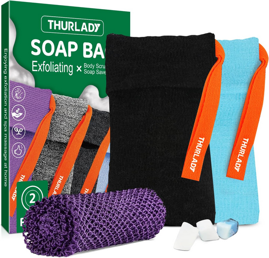 Exfoliating Soap Bag (2+1 Kit, Black & Blue)