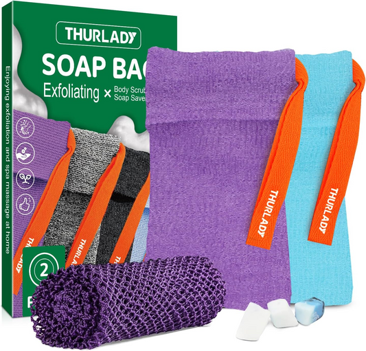 Exfoliating Soap Bag (2+1 Kit, Purple & Blue)