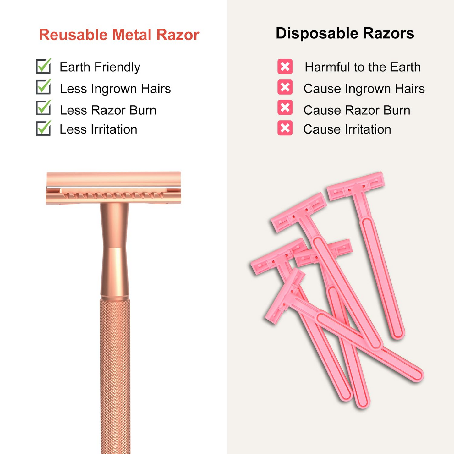 Single & Double Edge Safety Razor with Stand, Rose Gold