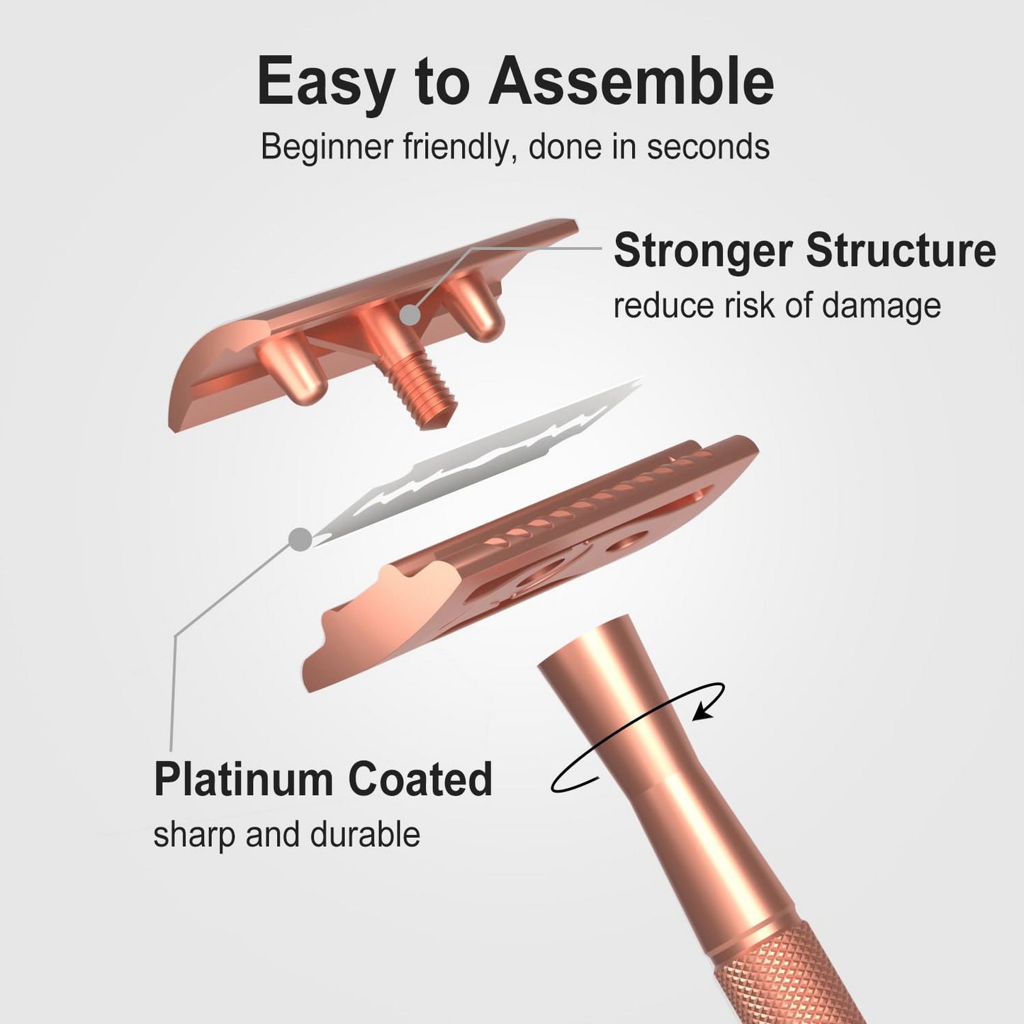 Single & Double Edge Safety Razor with Stand, Rose Gold