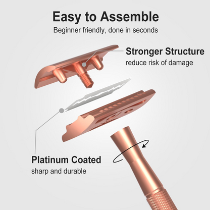 Single & Double Edge Safety Razor with Stand, Rose Gold