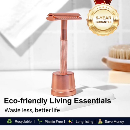 Single & Double Edge Safety Razor with Stand, Rose Gold
