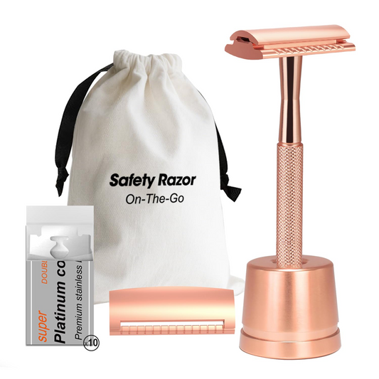 Single & Double Edge Safety Razor with Stand, Rose Gold