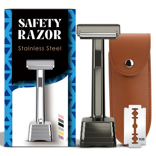Stainless Steel Razor, 2-layer Single Edge Razor 3.0, Gun Black