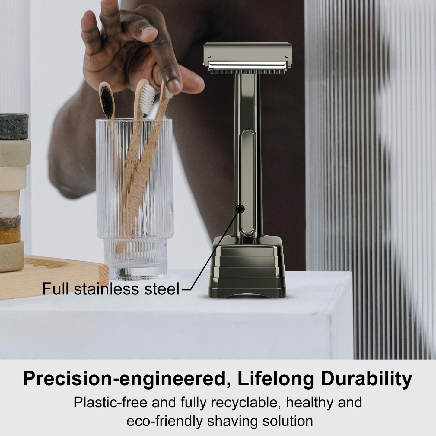 Stainless Steel Razor, 2-layer Single Edge Razor 3.0, Gun Black