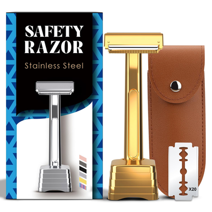Stainless Steel Razor, 2-layer Single Edge Razor 3.0, Golden